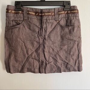 Giafranco Ferre Brown Gold Linen Cotton Blend GF FERRE Logo Skirt